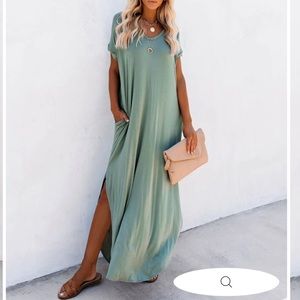 VICI FARMERS MARKET POCKETED MODAL MAXI DRESS - DARK SAGE